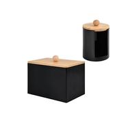 Boîte noire en bambou et plastique pour cotons-tiges