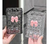Boîte organisatrice de bureau transparente avec/sans nœud papillon rose, porte-stylo multifonction, étui de rangement pour cosmétiques, soins de la peau, papeterie, fournitures de rentrée scolaire, bu