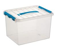 Boite plastique - SUNWARE - QLINE Box 22L - Transparente - Couvercle bleu - Poignée intégrée