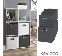 Vicco Boîte pliante, Anthracite, 30x30cm | Jeu de 8 pièces, compatible avec les systèmes d'étagères avec œillet de préhension intégré