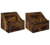 Boîte pour disques vinyles, 2 pièces, en bois imitation chêne fumé, dimensions : 37 x 33 x 32 cm. Matériau : bois composite