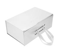 Boîte Présent Rectangulaire Argentée Pliable en Papier avec Poignée | Couvercle Magnétique, Bords Arrondis, Format Plat, pour Montres et Petits Coffrets Présents