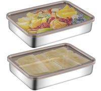 Boite Rangement Fromage pour Frigo avec Couvercle Jeu de 2, Récipient Stockage Conservation Alimentaire Acier Inoxydable pour Conserver Charcuterie, Fromage, Saucisse, Bacon, Saumon Fumé, Jambon