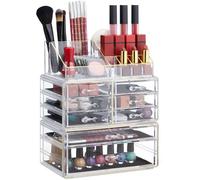 Boîte Rangement Maquillage Make Up Organiséteur Cosmétiques Tiroirs Compartiments, Transparent-doré - Relaxdays