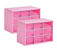 Boite Rangement Plastique Organisateur,Boite Rangement Bureau à 18 Tiroirs Amovibles Rangement Plastique avec Tiroir Transparent,Maison ou Vanité Organiseur d'artisanat et Espace de Rangement (Rose)