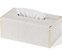 Boîte rectangulaire en similicuirPolyuréthanepour lingettes cosmétiques, couleur crème, dimensions : 25 x 14,2 x 10 cm