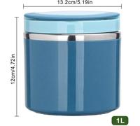 Boîte Repas Isotherme 1L Inox, Lunch Box Thermos Alimentaire Étanche 12x13cm, Conservation Chaud Froid, Bleu