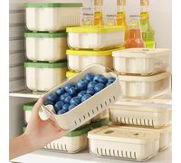 Boîte scellée au réfrigérateur pour légumes et fruits, bac à légumes avec panier de vidange, conteneurs organisateurs alimentaires à Double couche, étui réutilisable Green