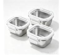 Boîte Snack Acier Inoxydable 450ml Lot de 5 Anti-Fuite(3 pcs) | Design compact 12x10cm, incassable, résistant déformation, 5 unités, gain de place