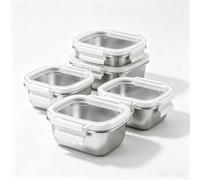 Boîte Snack Acier Inoxydable 450ml Lot de 5 Anti-Fuite(5 pcs) | Design compact 12x10cm, incassable, résistant déformation, 5 unités, gain de place