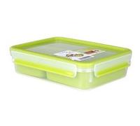 Emsa Boîte à Repas et En-cas avec 3 Inserts Pratiques et Couvercle, Volume : 1,2 Litres, Transparent/Vert, Clip & Go, 518100