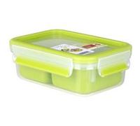 Emsa Boîte à Repas et En-cas avec 2 Inserts Pratiques et Couvercle, Volume : 1 Litre, Transparent/Vert, Clip & Go, 518101