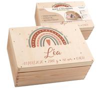 Boîte Souvenir Bébé Personnalisée en Bois avec Couvercle, Coffret Cadeau Naissance, Baptême & Anniversaire, Fille et Garçon