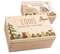 Boîte Souvenir Bébé Personnalisée en Bois avec Couvercle, Coffret Cadeau Naissance, Baptême & Anniversaire, Fille et Garçon