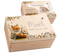 Boîte Souvenir Bébé Personnalisée en Bois avec Couvercle, Coffret Cadeau Naissance, Baptême & Anniversaire, Fille et Garçon