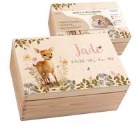 Boîte Souvenir Bébé Personnalisée en Bois avec Couvercle, Coffret Cadeau Naissance, Baptême & Anniversaire, Fille et Garçon