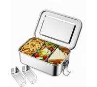 Boîtes à Bento en Acier Inoxydable 850ml Boite Alimentaire Inox Durable et éCologique Boîte à Déjeuner en Acier Inoxydable avec 2 Cloisons e Fibbie a Scatto e Anello in Silicone pour Bureau Voyage Cam