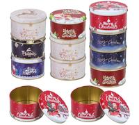 Boîtes à Bonbons de Noël 12 Pcs en Métal, Rondes pour Biscuits | Décorations Festives, Couvercles Inclus, Motifs Imprimés, Léger, Emballage Présent pour Fêtes et Pâtisserie Couleur Aléatoire