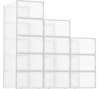 Boîtes à chaussures - Boîtes de rangement empilables en plastique transparent, lot de 12 - Couvercles robustes - Pour baskets, jouets, armoires et sous le lit - Gris clair