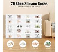 Boîtes à chaussures - Boîtes de rangement, lot de 20 - Empilables - Plastique transparent - Avec couvercle - Réutilisables - Transparentes
