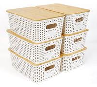 Boîtes à couvercle en bambou avec poignées en plastique, lot de 6, rangement de cuisine, blanc, empilables