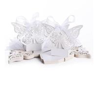 Boîtes à Dragées Papillon Blanc, Papier Perlé Découpé au Laser, 4,5 x 4,5 cm, 50 Pièces, Mariage et Baptême