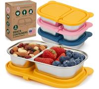 Boîtes à goûter en inox avec couvercles - 2 compartiments, 400 ml, lot de 3, Berry - Boîtes à déjeuner réutilisables pour la préparation de repas à emporter/Boîtes à lunch pour le voyage