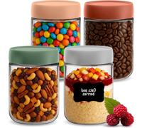 Boîtes à petit-déjeuner - Pots en verre - Préparation des repas - Fermeture hermétique - Lot de 4 pots de 500 ml - Couvercles multicolores