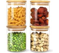 Boîtes à provisions en verre Set de 4 pièces 500ml Couvercle en bambou Étiquettes en verre borosilicaté