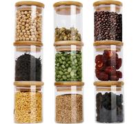 Boîtes à provisions en verre, set de 9 pièces de 250 ml avec couvercle en bambou et étiquettes