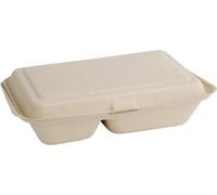 Boîtes alimentaires compostables en bagasse Fiesta, 2 compartiments, couleur naturelle, 253 mm (200 pièces)