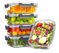 YASHE Lot de 5 récipients en verre avec couvercles, 1040 ml, épais et durables, empilables, hermétiques, sans BPA, pour micro-ondes, four, congélateur et lave-vaisselle
