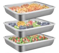 Boîtes Alimentaires Inox - Lot de 3 Récipients Hermétiques avec Couvercle Étanche - Idéal pour Cuisine et Repas à Emporter
