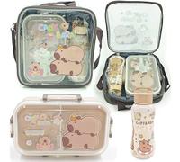 Boîtes Bento Kit, Coffret Déjeuner Enfant Set, Sac à déjeuner avec Boîte à déjeuner 800 ml et Bouteille 500ml, Animaux De Dessins Animés Coffret Déjeuner, pour l’École, la Crèche & les Sorties-B