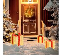 Boîtes cadeaux Noël lumineuse - Outsunny - lot de 3 - avec nœud, 58 lumières LED - pour intérieur, extérieur - or