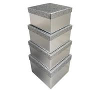 Boîtes cadeaux 'Pailleté argent', set de 4