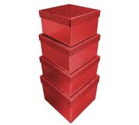 Boîtes cadeaux 'Pailleté rouge', set de 4