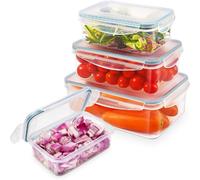 YASHE Boîte Alimentaire Set, 4 Pièces Boîtes Alimentaires Plastique Réutilisables avec Couvercles Hermétiques, Sans BPA, 100% Étanche