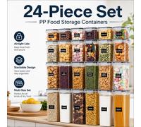 Boîtes de conservation - Coffret de 24 pièces - Étanches - Fabriquées en plastique ABS - Idéales pour la garde-manger - Pour les céréales, les pâtes, la farine et les aliments secs - es FCM