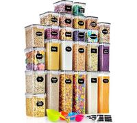 Boîtes de conservation en plastique, lot de 25, rangement de cuisine hermétique, avec couvercle, pour muesli, farine, grains de café, cornflakes, spaghettis, etc., 2,8 l, 2 l, 1,4 l, 0,8 l