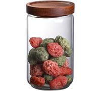 Boîtes de conservation en verre avec couvercle en bois et joint en silicone hermétique | Lot de 3 | 500 ml/750 ml/1000 ml | Boîtes de conservation pour herbes aromatiques et autres