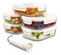 Boîtes De Conservation Sous Vide En Verre Avec Couvercles À Clips (Lot De 5, Petit Format, 630 Ml) + Pompe Manuelle