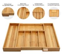 Boîtes de couverts en bambou - Organisateur de couverts - Rangement pour tiroirs - Plateau de rangement - Extensible - Pour couteaux et ustensiles de cuisine