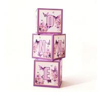 Boîtes de décoration pour le 1er anniversaire d'une petite fille, 3 pièces, boîte en carton blanche sur le thème « Joyeux anniversaire » pour accessoires photo (ONE-Papillon)