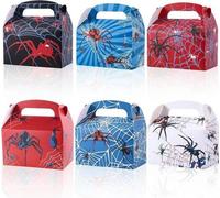 Boîtes de fête araignée - 30 pièces, 6 styles, design de toile d'araignée des deux côtés, avec poignée - rouge, bleu, blanc, noir - Idéal pour la décoration et les cadeaux de fête