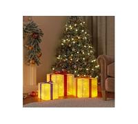 vidaXL Boîtes de Noël lumineuses 3 pcs 64 LED blanc chaud