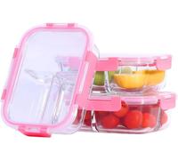 Boîtes de préparation de repas en verre - Ensemble de contenants pour le déjeuner - Alimentation saine - Couvercles hermétiques - 3 pièces de 1040 ml - Rose