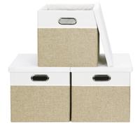 Boîtes de rangement avec couvercle, boîtes d'étagère, pliables, panier de rangement en tissu, coffre à jouets, organiseur, marron clair et blanc, 30 x 30 x 30 cm
