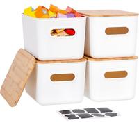 Boîtes de rangement avec couvercle en bambou, lot de 4, empilables, avec poignées, dimensions : 26 x 17,8 x 15,5 cm, capacité : 6,5 L
