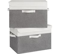 Boîtes de rangement avec couvercle, lot de 2, en tissu, pliables, blanc et gris, 43x30x29 cm